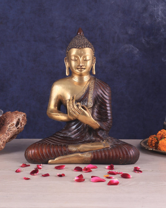 14 - inch Pure Brass Buddha in dharmachakra mudra statue - Budhshiv.com