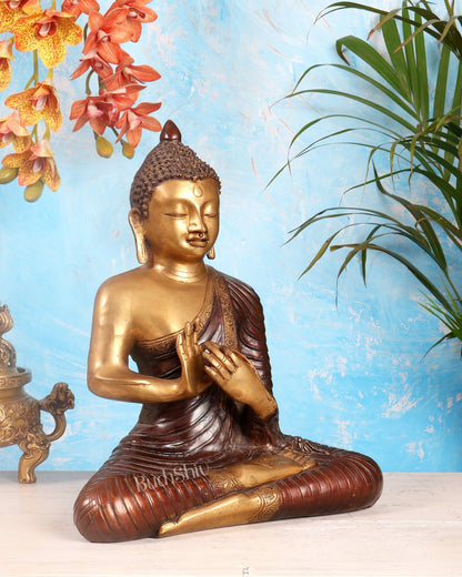 14 - inch Pure Brass Buddha in dharmachakra mudra statue - Budhshiv.com