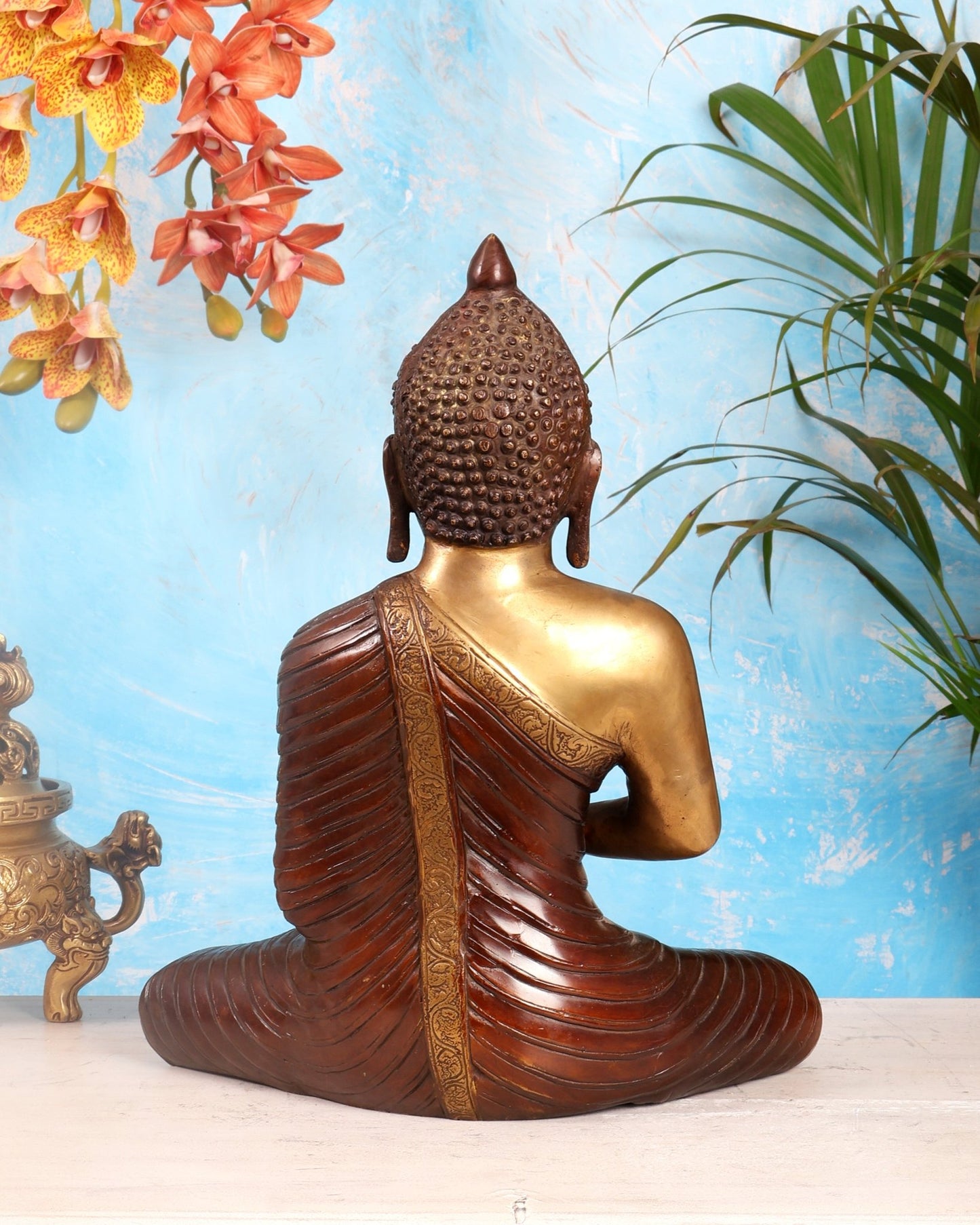 14 - inch Pure Brass Buddha in dharmachakra mudra statue - Budhshiv.com