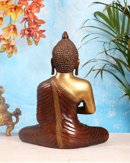14 - inch Pure Brass Buddha in dharmachakra mudra statue - Budhshiv.com