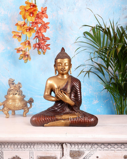 14 - inch Pure Brass Buddha in dharmachakra mudra statue - Budhshiv.com