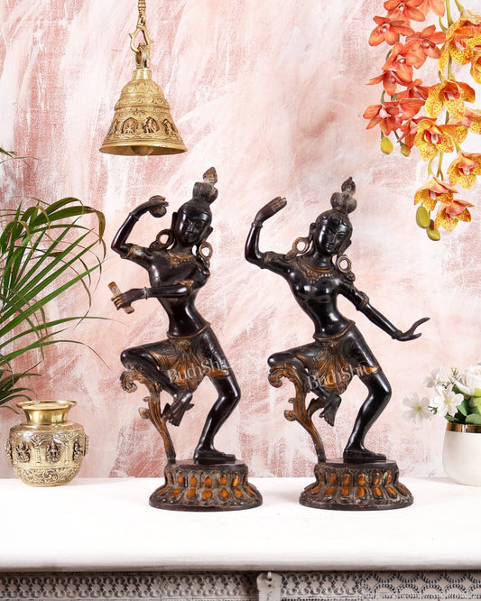 15" Lord Shiva and Parvati Dancing Idols - Pure Brass - Budhshiv.com