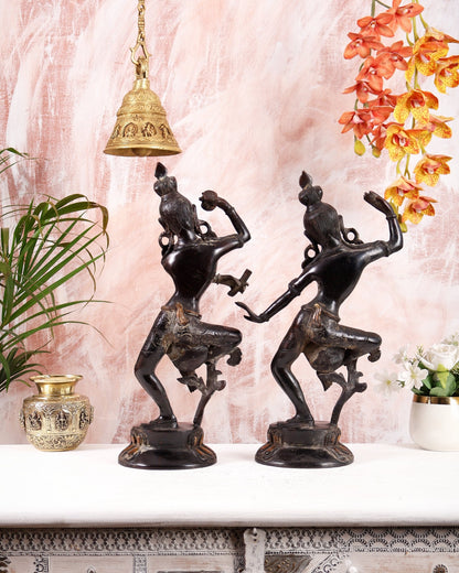 15" Lord Shiva and Parvati Dancing Idols - Pure Brass - Budhshiv.com