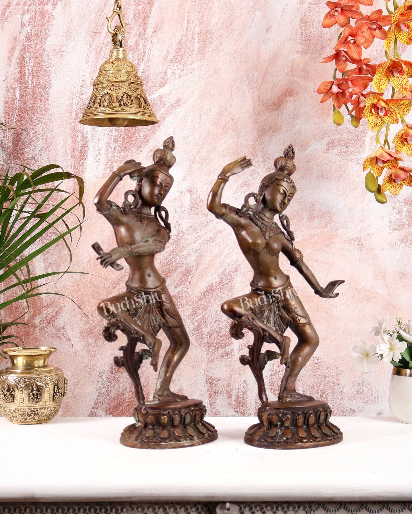 15" Lord Shiva and Parvati Dancing Idols - Pure Brass - Budhshiv.com