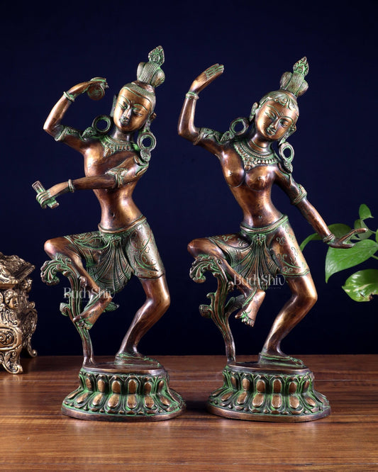 15" Lord Shiva and Parvati Dancing Idols - Pure Brass - Budhshiv.com
