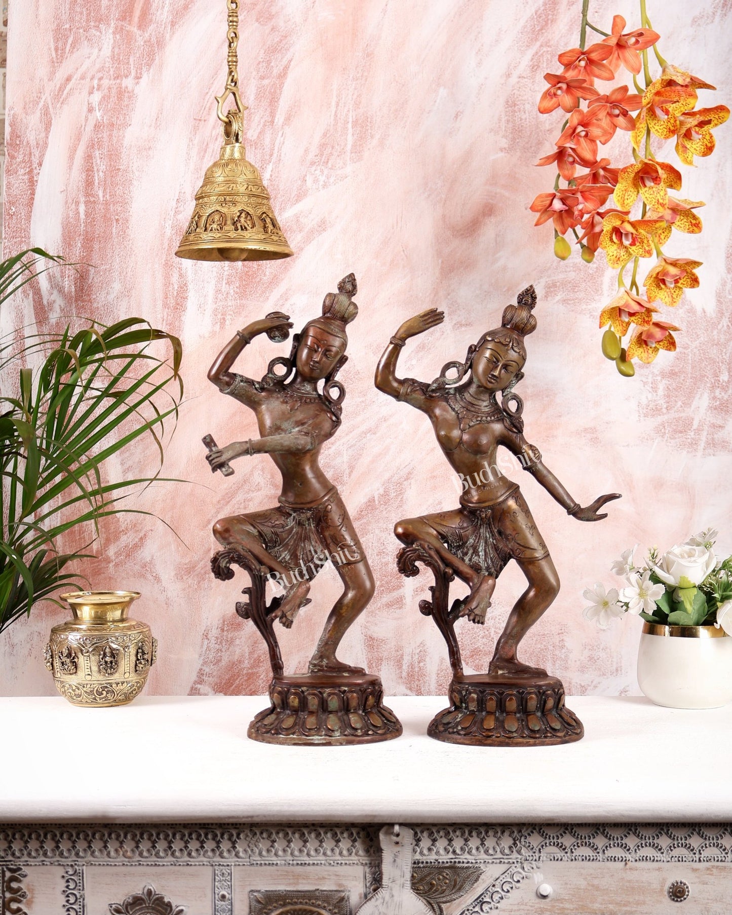 15" Lord Shiva and Parvati Dancing Idols - Pure Brass - Budhshiv.com