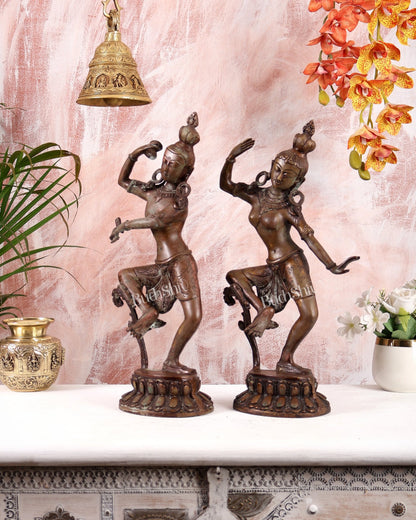 15" Lord Shiva and Parvati Dancing Idols - Pure Brass - Budhshiv.com