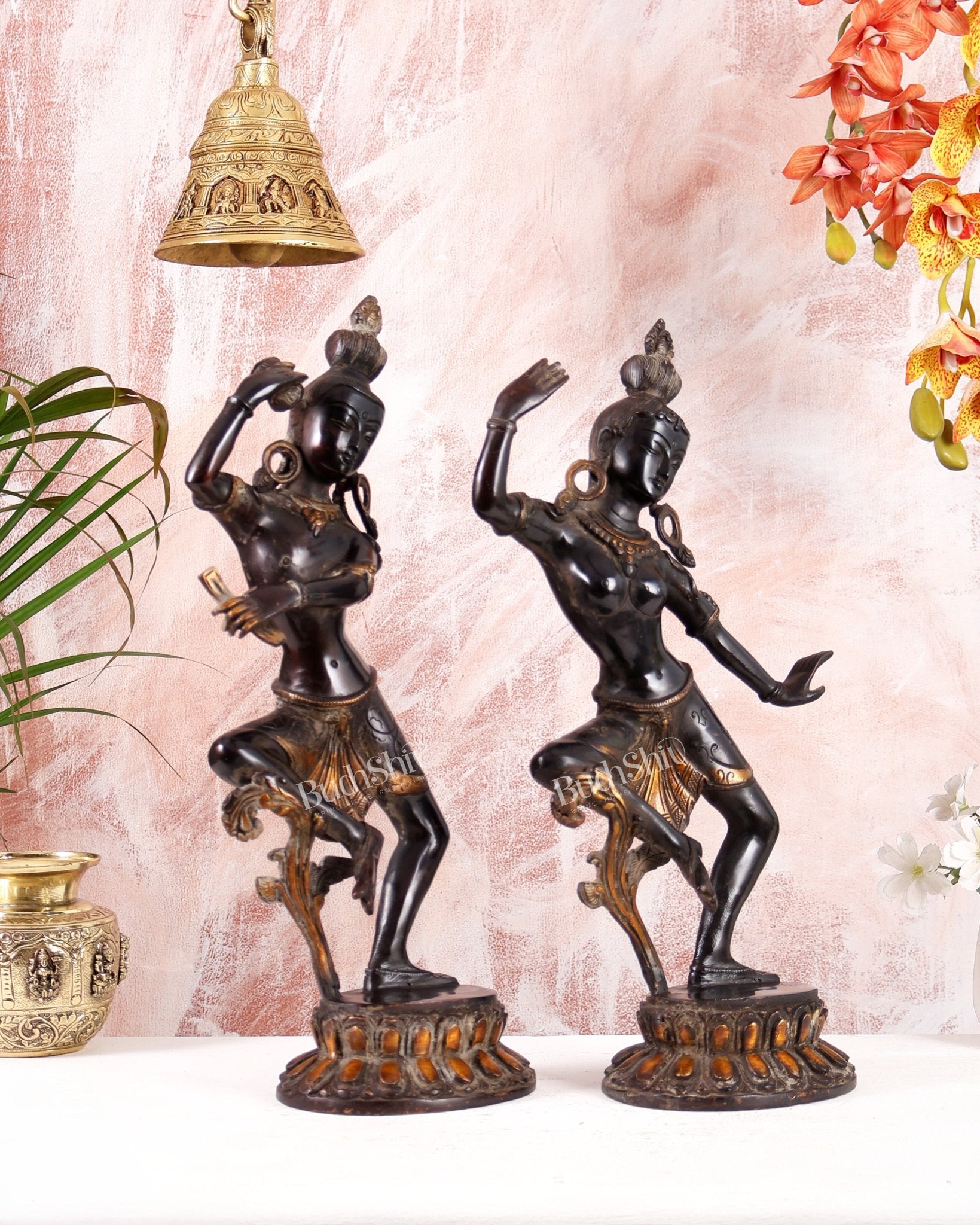 15" Lord Shiva and Parvati Dancing Idols - Pure Brass - Budhshiv.com