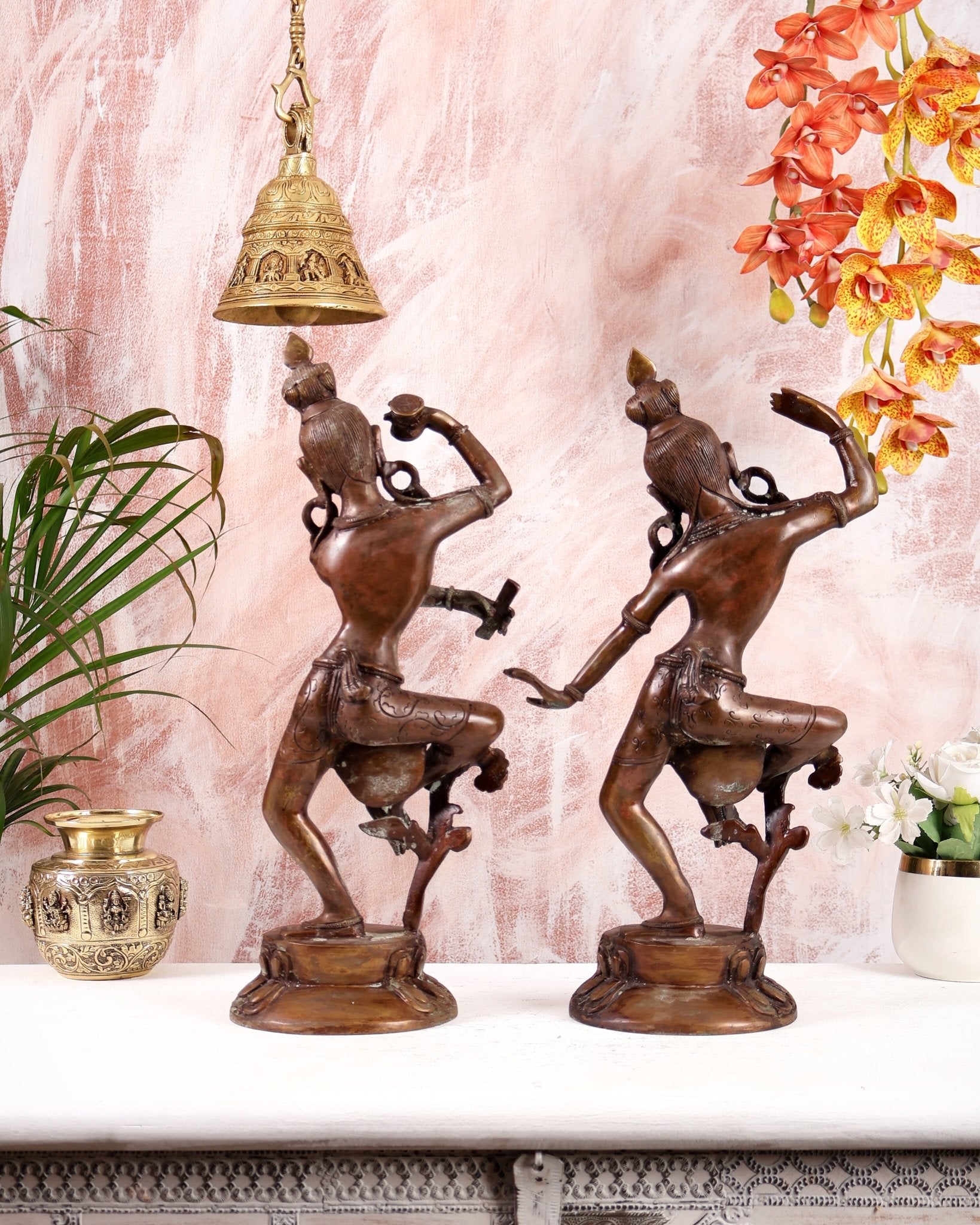 15" Lord Shiva and Parvati Dancing Idols - Pure Brass - Budhshiv.com