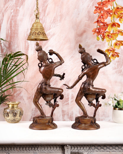 15" Lord Shiva and Parvati Dancing Idols - Pure Brass - Budhshiv.com