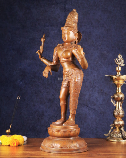 Superfine Brass Ardhanarishwara Statue - 27" Vintage Bronze Tone