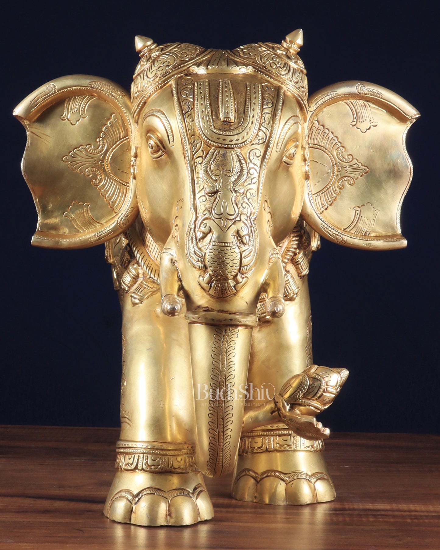 Pure Brass Large Elephant Statue with Enhanced Carvings 29"