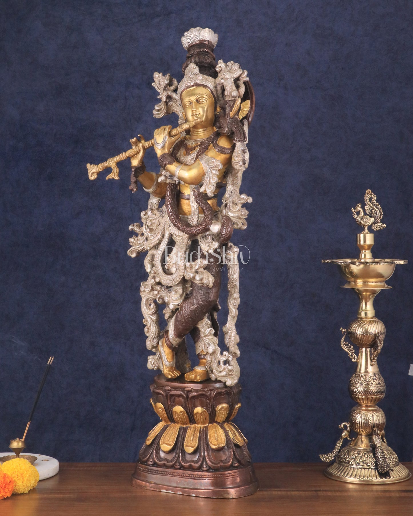 Antique Brass Handcrafted Krishna Statue - 30"