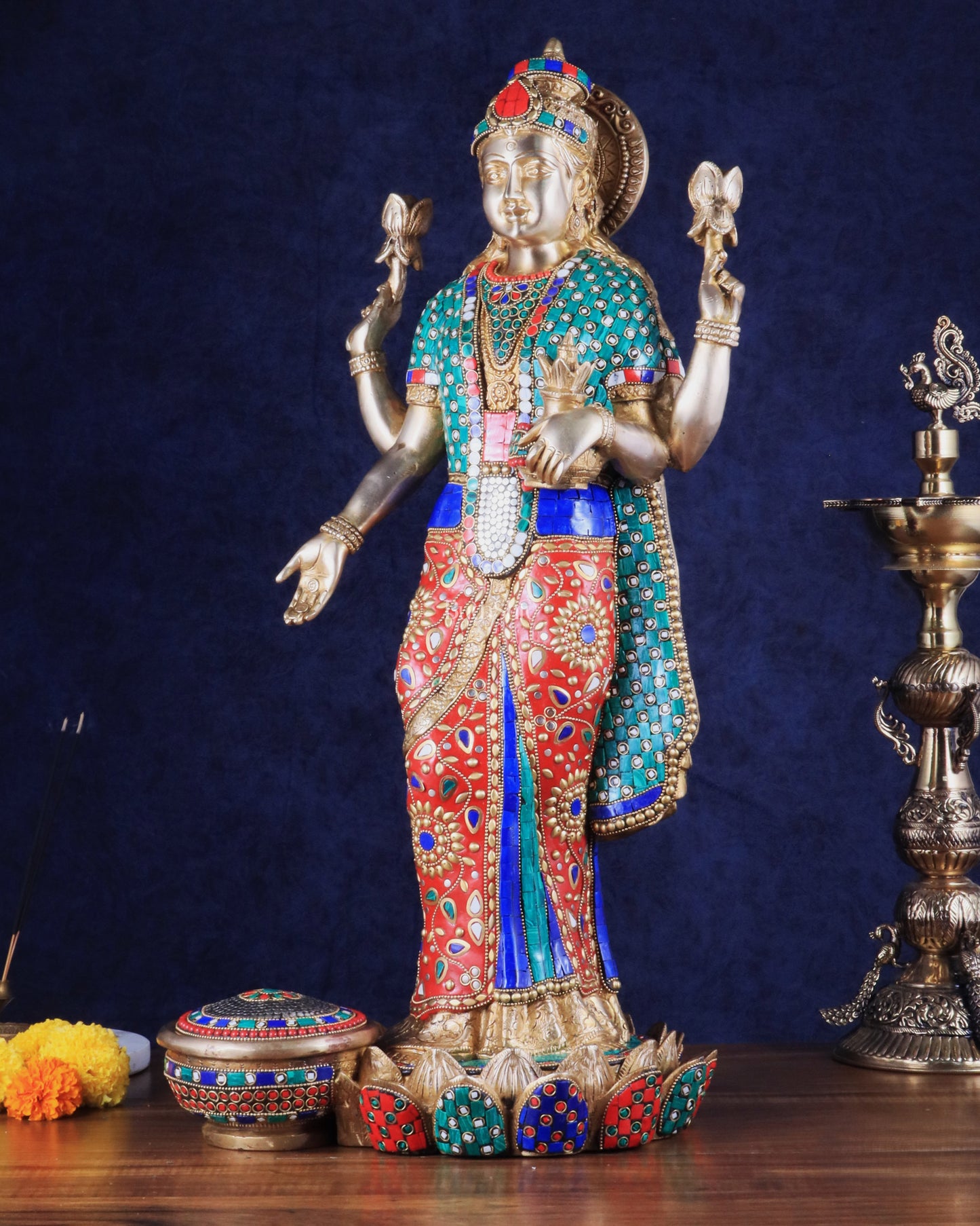 Superfine Standing Lakshmi Brass statue meenakari - 25 inch