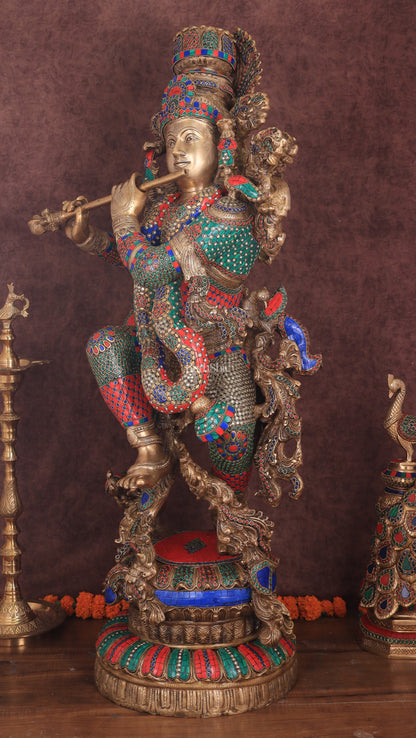 Lord Krishna Brass statue large size meenakari- 43 inch/3.75 feet