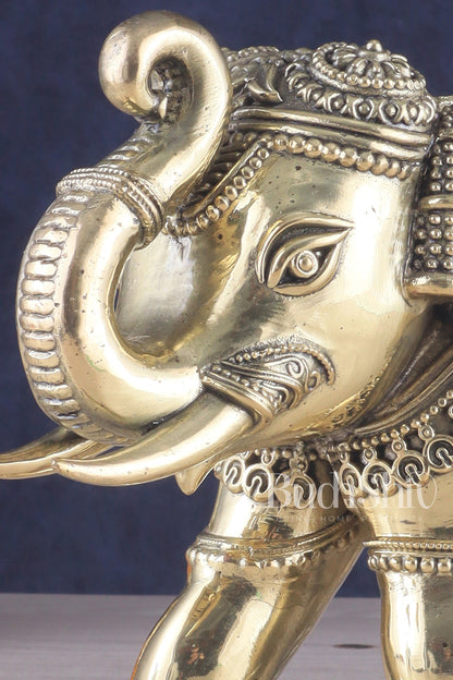 Brass Superfine Intricately Carved Elephant Statue 10" wide