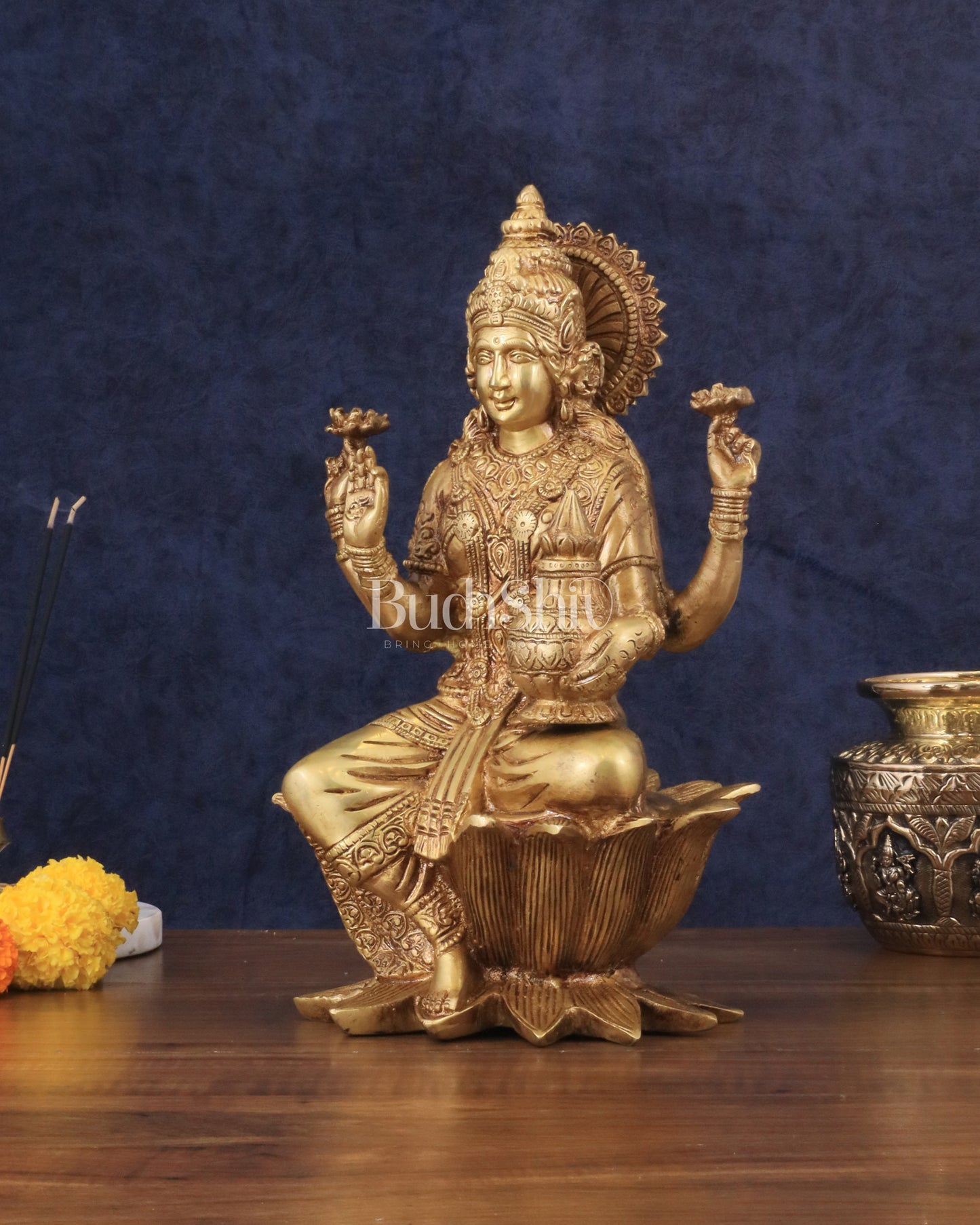 Pure Brass Goddess Dhan Lakshmi Idol - 12"