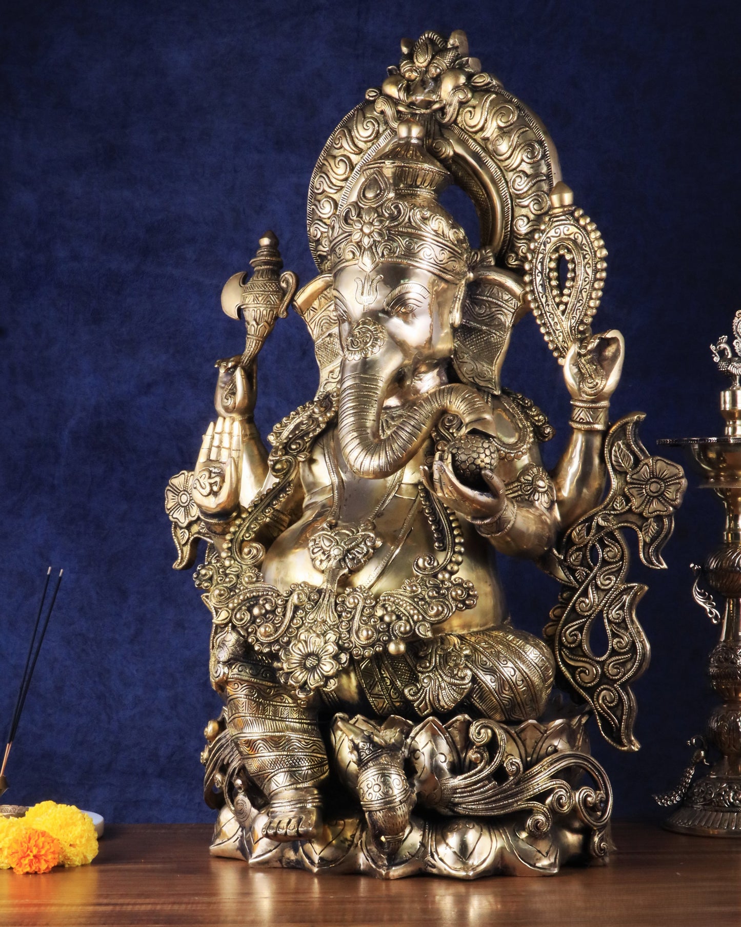 Brass Superfine Large Ganesha Statue glossy tone 29 inch