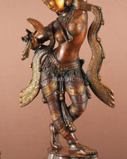 23" Apsara Statue Applying Vermillion (Sindoor) | Handmade Brass Murti - Budhshiv.com