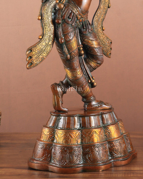23" Apsara Statue Applying Vermillion (Sindoor) | Handmade Brass Murti - Budhshiv.com