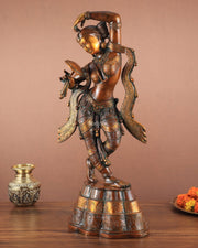 23" Apsara Statue Applying Vermillion (Sindoor) | Handmade Brass Murti - Budhshiv.com