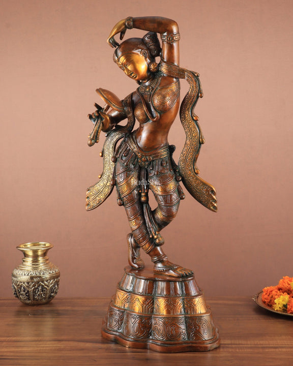 23" Apsara Statue Applying Vermillion (Sindoor) | Handmade Brass Murti - Budhshiv.com