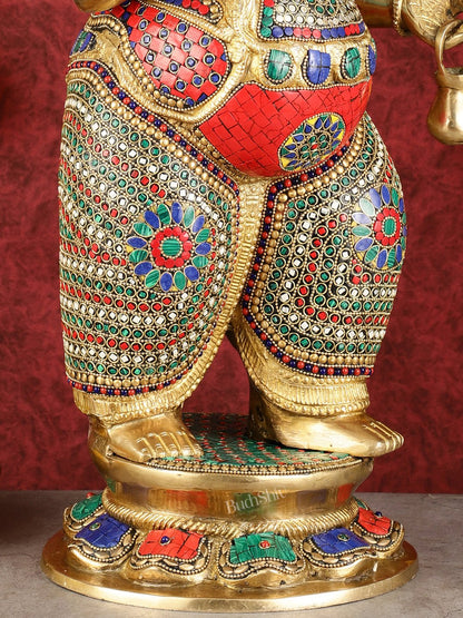 29 - inch Standing Lord Ganesha Statue with Umbrella meenakari Stonework - Budhshiv.com