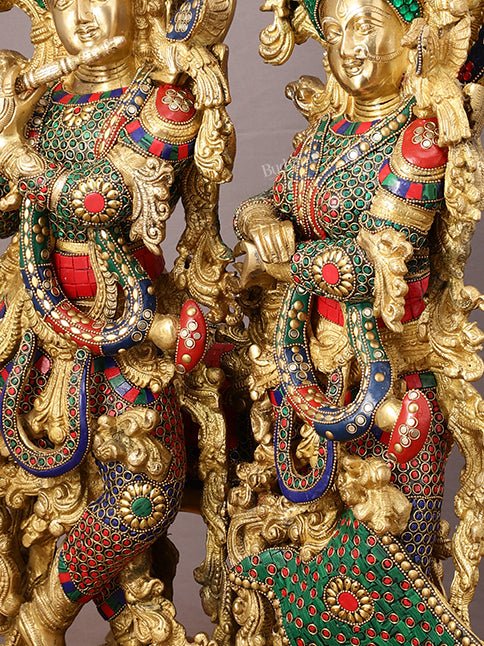 29" Superfine Large Brass Radha Krishna with cow Idol 29" - Budhshiv.com