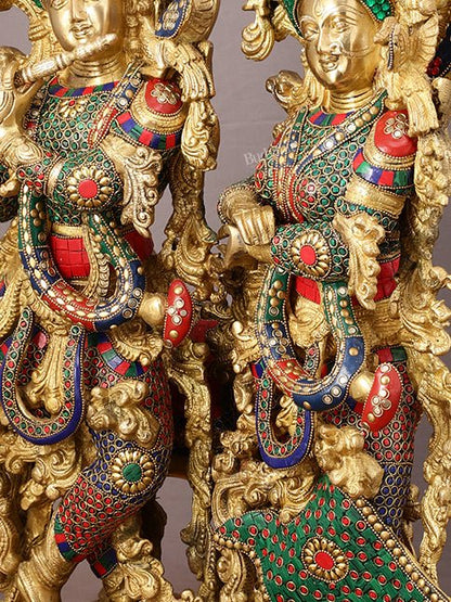 29" Superfine Large Brass Radha Krishna with cow Idol 29" - Budhshiv.com