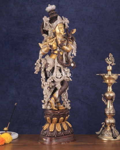 Antique Brass Handcrafted Krishna Statue - 30"