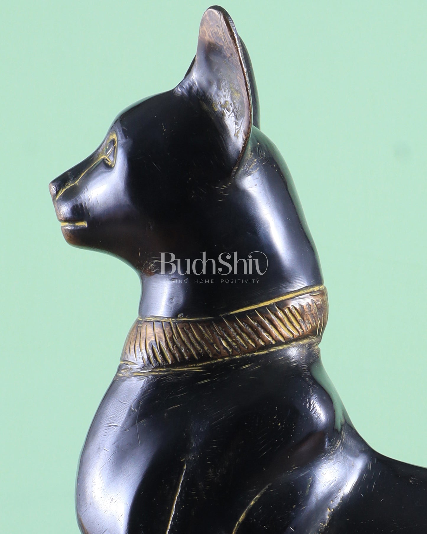 Brass Egyptian Black Cat  – Elegant Showpiece 14"