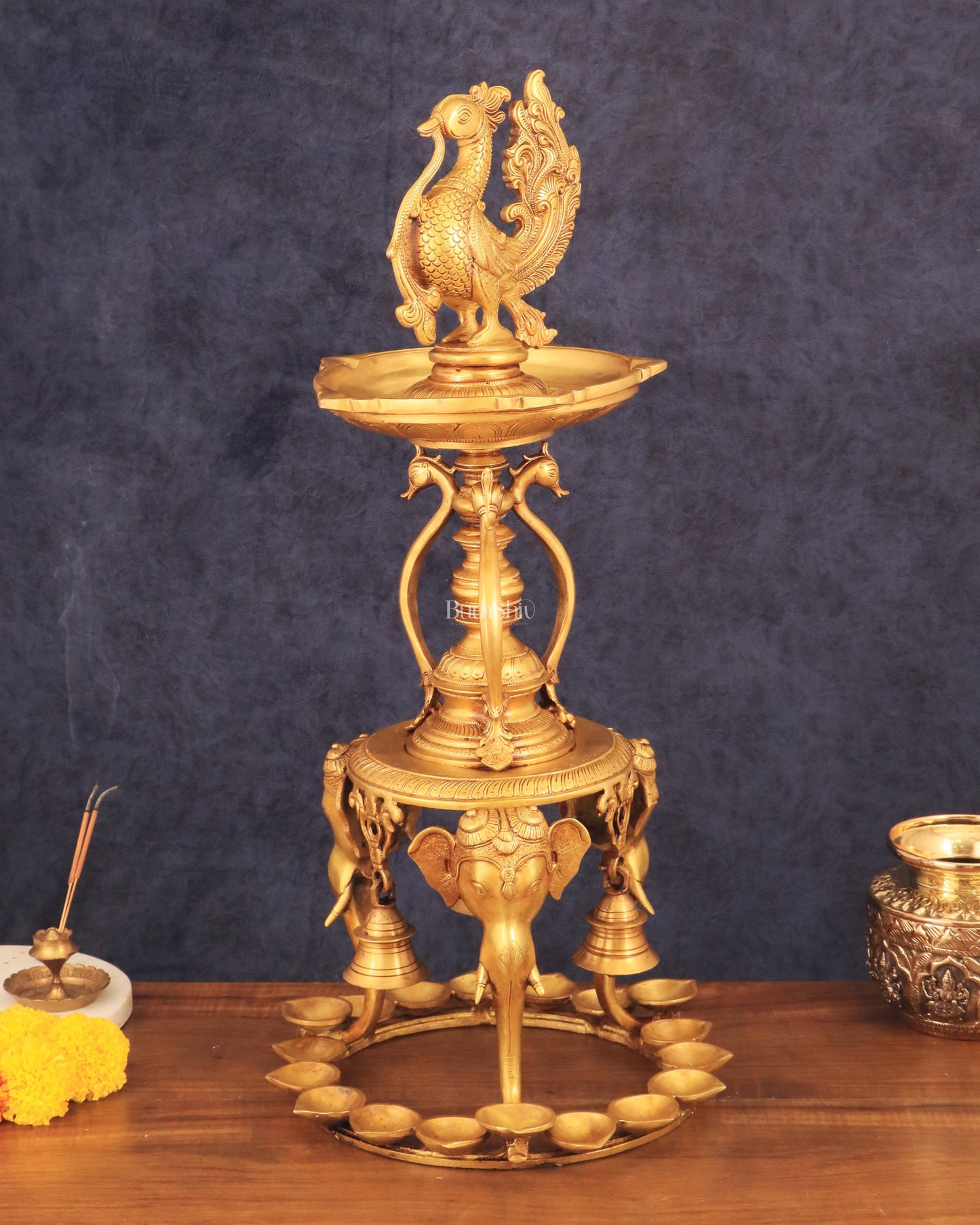 Pure Brass Peacock Annam Pakshi Oil Lamp - 24"