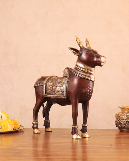 Brass Standing Nandi Statue in vintage Tone - 16"