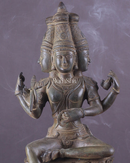 Vintage Brass Seated Lord Brahma Sculpture - 16 inch