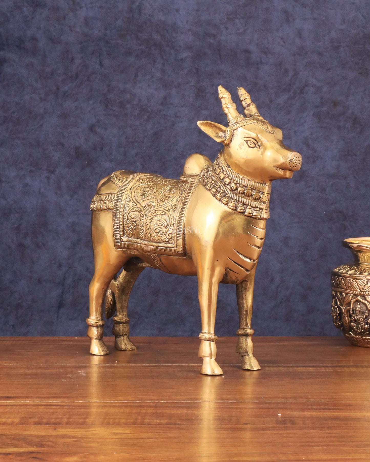 Brass Standing Nandi Statue in Golden Tone - 16"