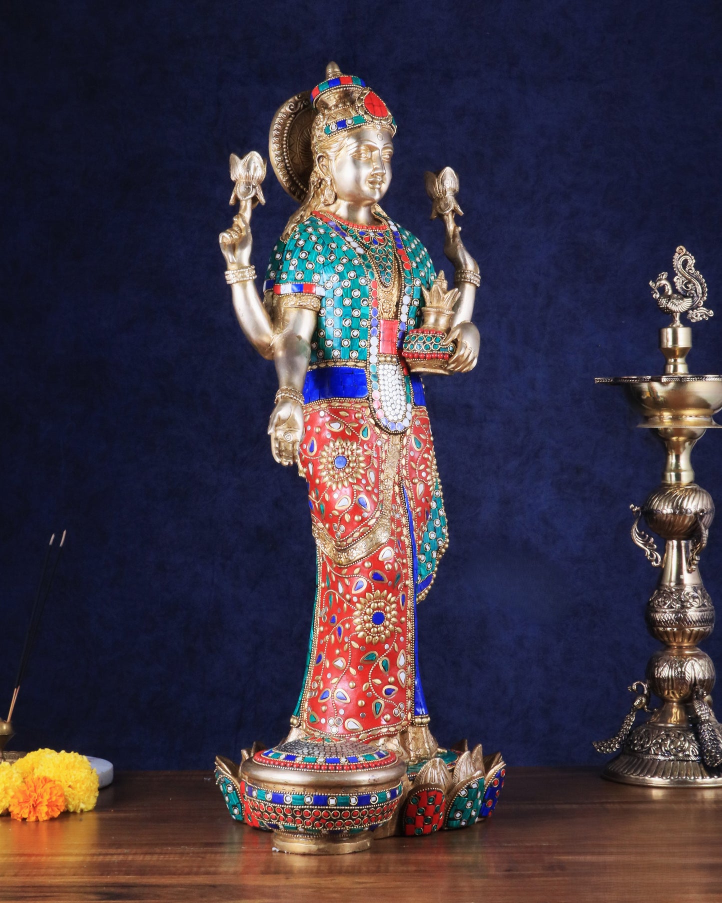 Superfine Standing Lakshmi Brass statue meenakari - 25 inch