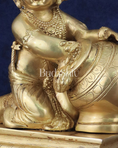 Pure Brass Large Baby Krishna as Makhan Chor Statue - 12"