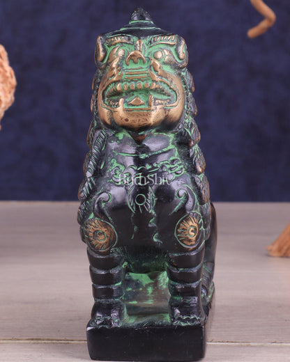 Brass Tibetan Snow Lion Showpiece – black and green tone