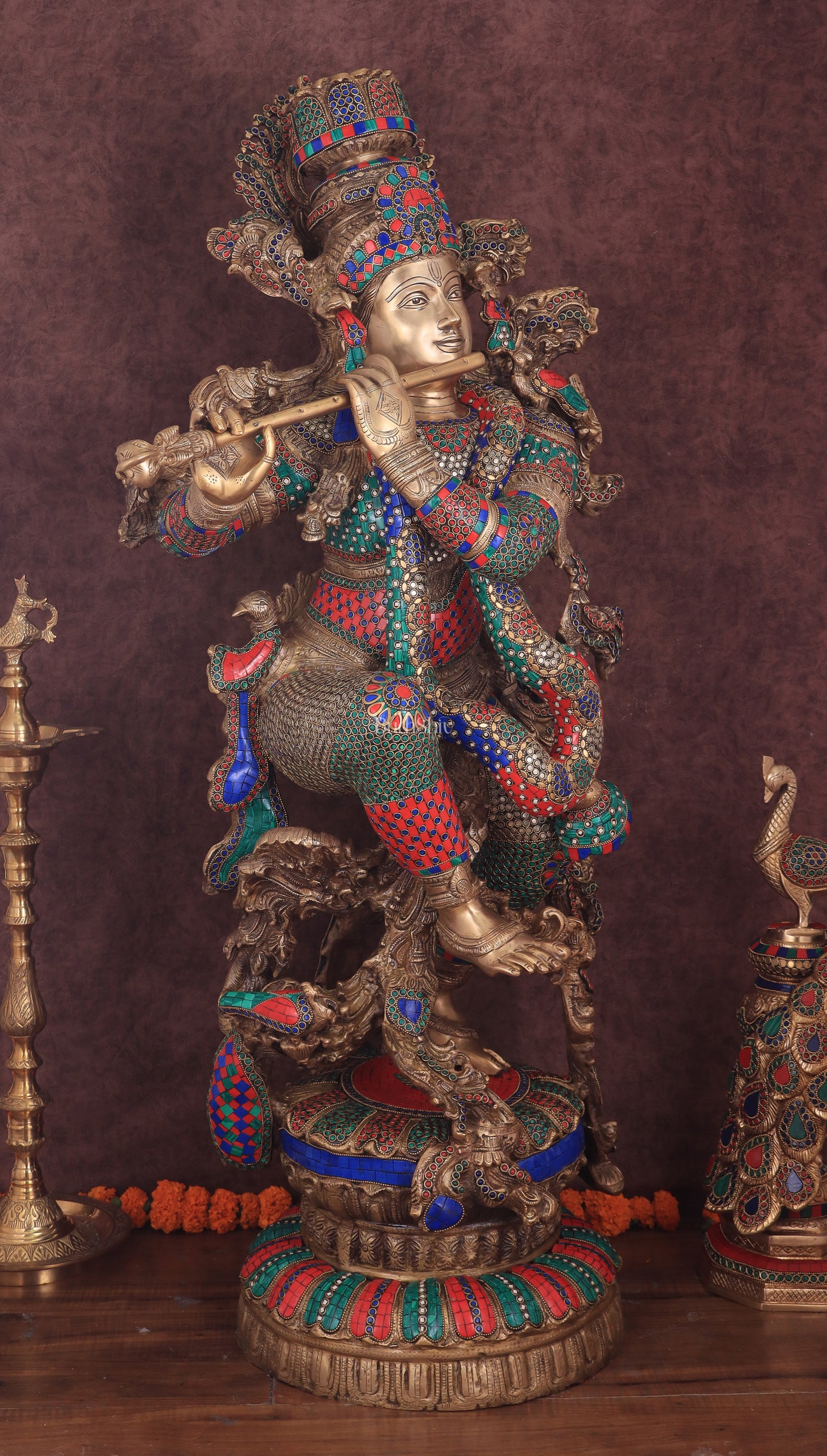 Lord Krishna Brass statue large size meenakari- 43 inch/3.75 feet