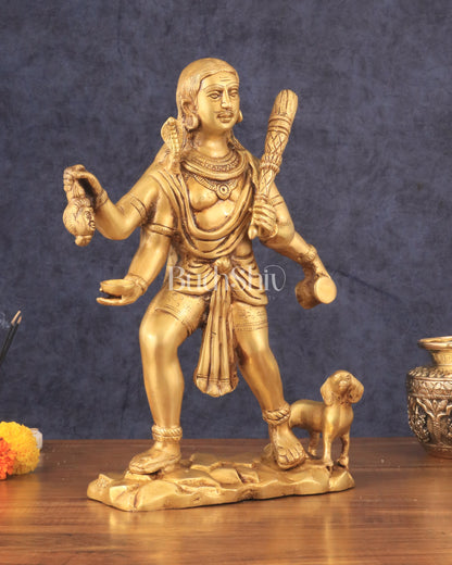 Pure Brass Large Kaal Bhairava Statue - 15" golden