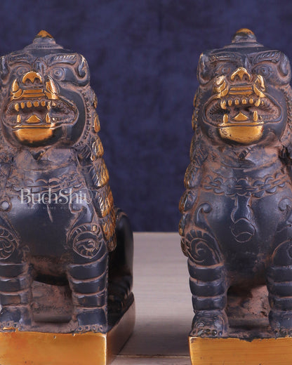 Brass Tibetan Snow Lion Pair – vintage Brass patina