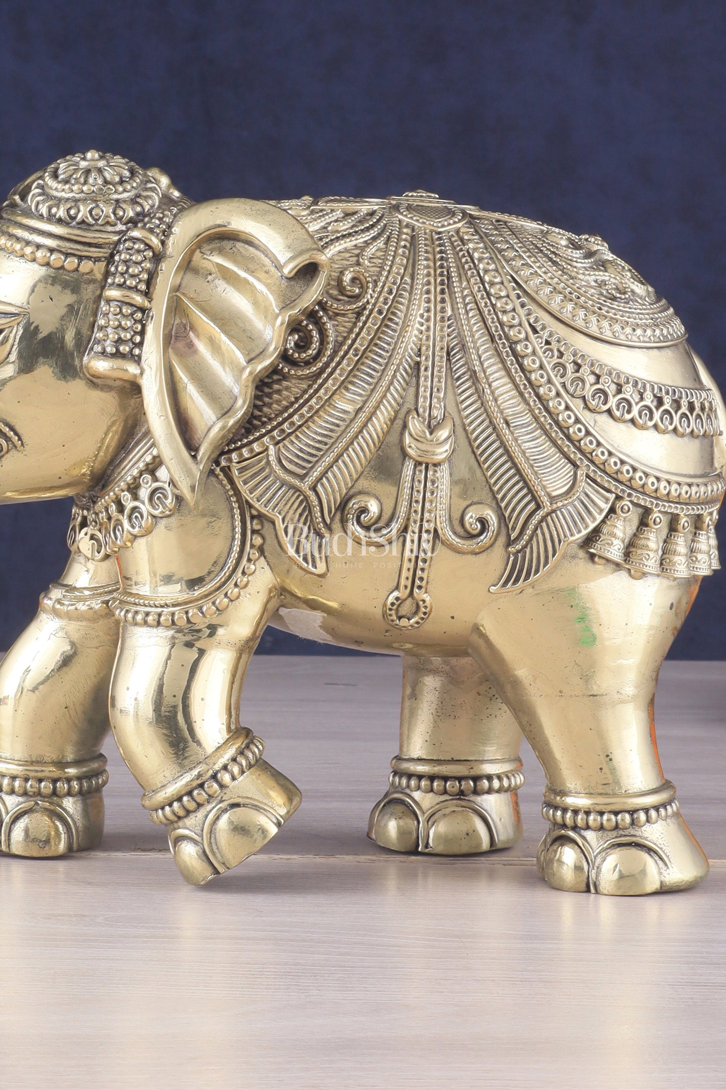 Brass Superfine Intricately Carved Elephant Statue 10" wide