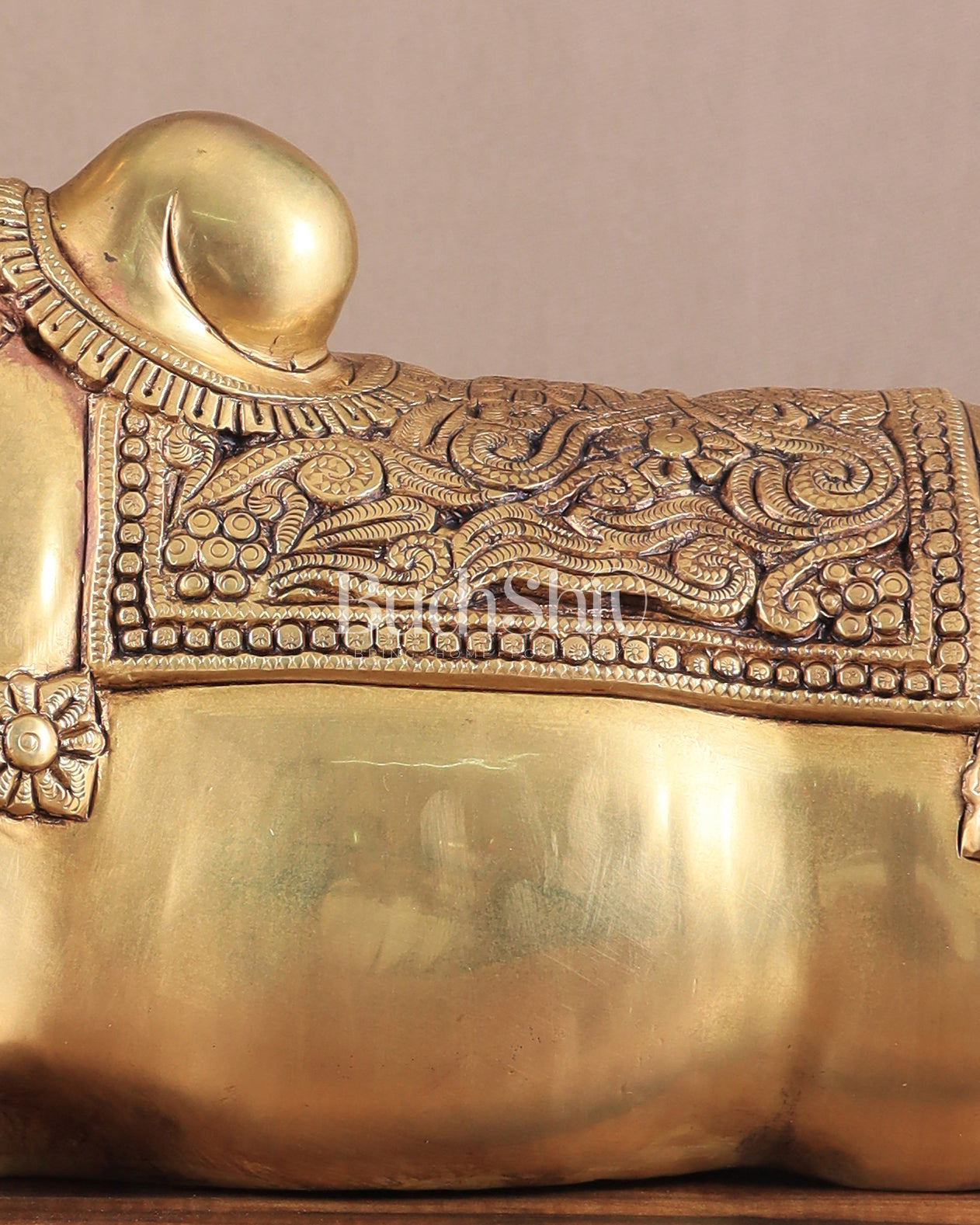 Brass Superfine Nandi Sculpture with Enhanced Carvings 18"