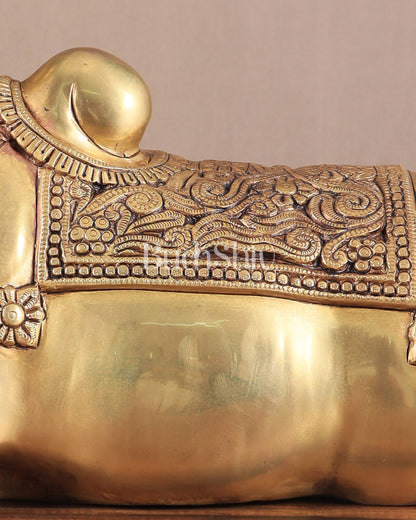 Brass Superfine Nandi Sculpture with Enhanced Carvings 18"