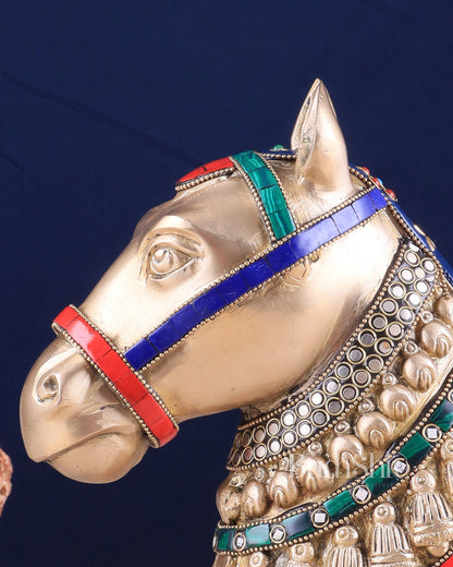 Pure Brass Horse Head Showpiece - stonework | 11 Inch