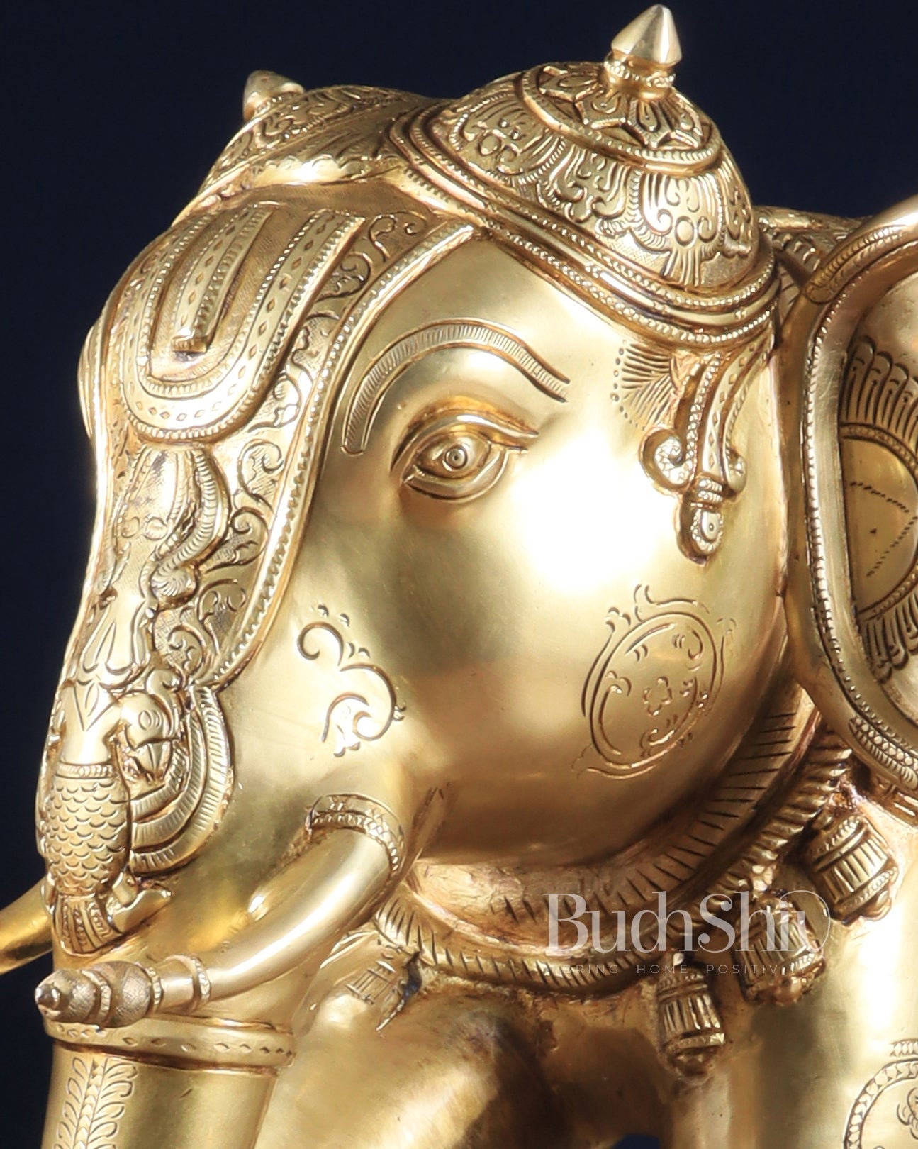 Pure Brass Large Elephant Statue with Enhanced Carvings 29"