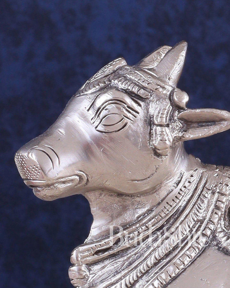 Brass Superfine Nandi Bull Idol | 5.5 inch silver plated