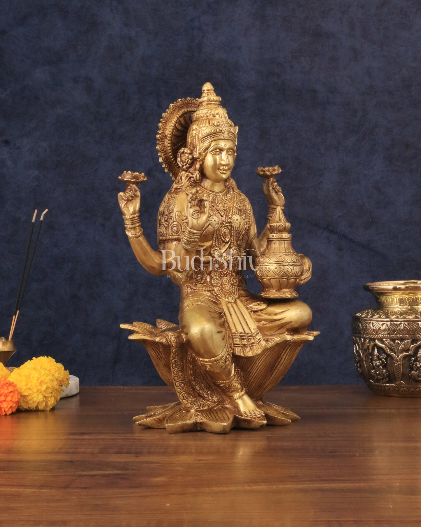 Pure Brass Goddess Dhan Lakshmi Idol - 12"