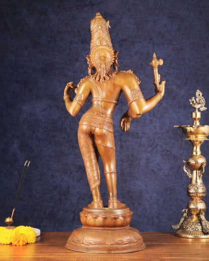 Superfine Brass Ardhanarishwara Statue - 27" Vintage Bronze Tone