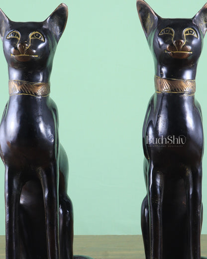 Brass Egyptian Black Cat Pair – Elegant Showpiece 14"